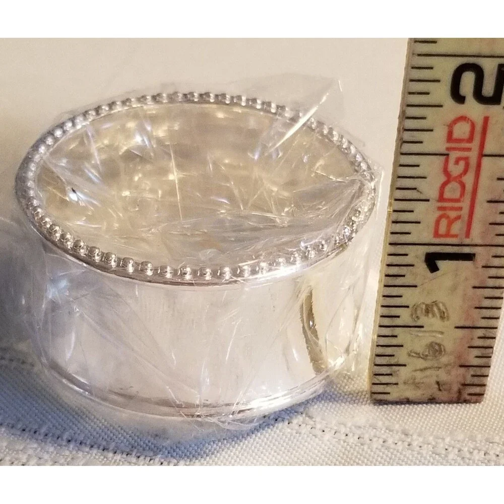 Set of 4 Silver‑Tone Beaded Napkin Rings – Classic & Elegant